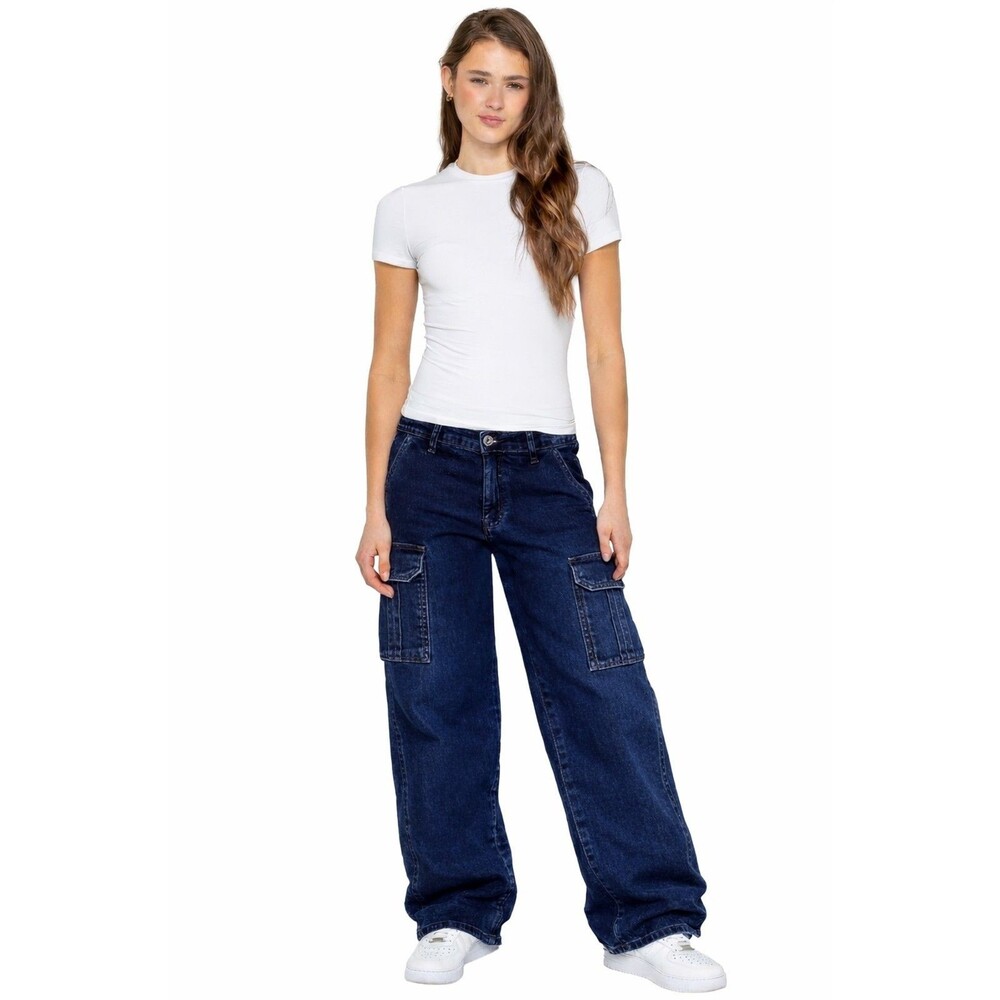 Fire & Rain Dark Wash Wide-Leg Cargo Jeans, Size 3 - Y2K Style
